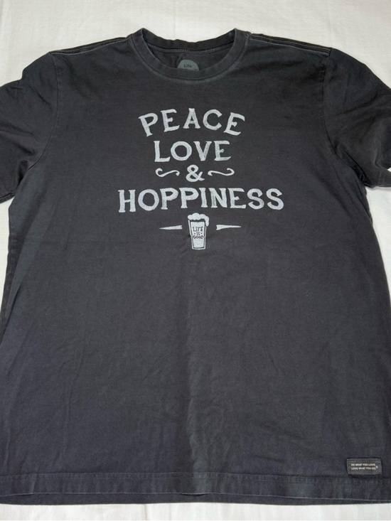 Life Is Good Other - Life Is Good Crusher Mens L Cotton Charcoal “ Peace, Love Hoppiness”  T-shirt